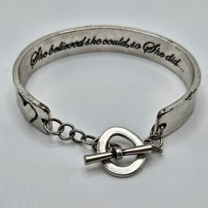VINTAGE Premier Designs Silver Tone She Believed She Could So She Did Bracelet